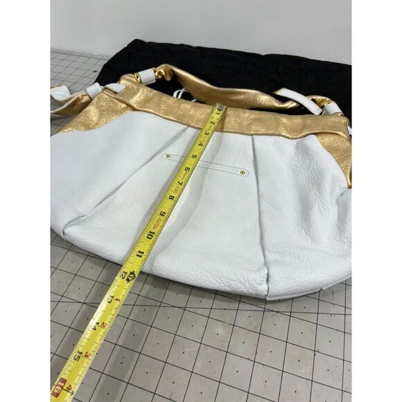 B. Makowsky White & Gold Leather Hobo Bag Dust Bag Animal Print Lining excellent - Picture 9 of 10